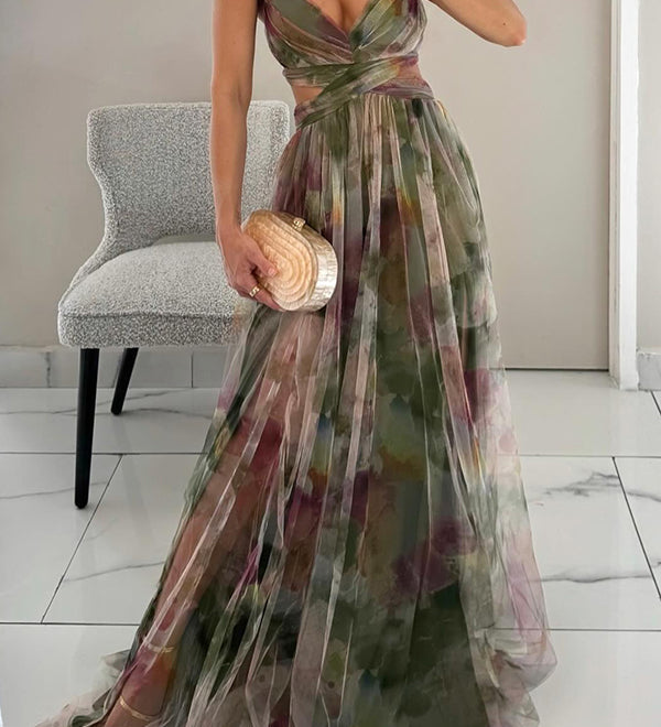 Liora – Rochie Maxi cu Imprimeu Aquarel