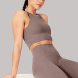 Anne | Pantaloni 7/8 cu talie înaltă, îmbunătățiți, de culoare gri-maroniu