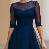 Rochie Midi Fit-and-Flare cu Overlay Transparent în Albastru Marin