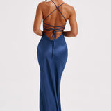 Meliva – Rochie Maxi de Damă cu Decolteu Înalt Satinată