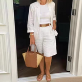 Set Elegant din In cu Sacou și Pantaloni Scurți