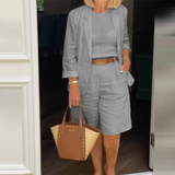 Set Elegant din In cu Sacou și Pantaloni Scurți