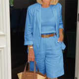 Set Elegant din In cu Sacou și Pantaloni Scurți
