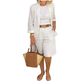 Set Elegant din In cu Sacou și Pantaloni Scurți