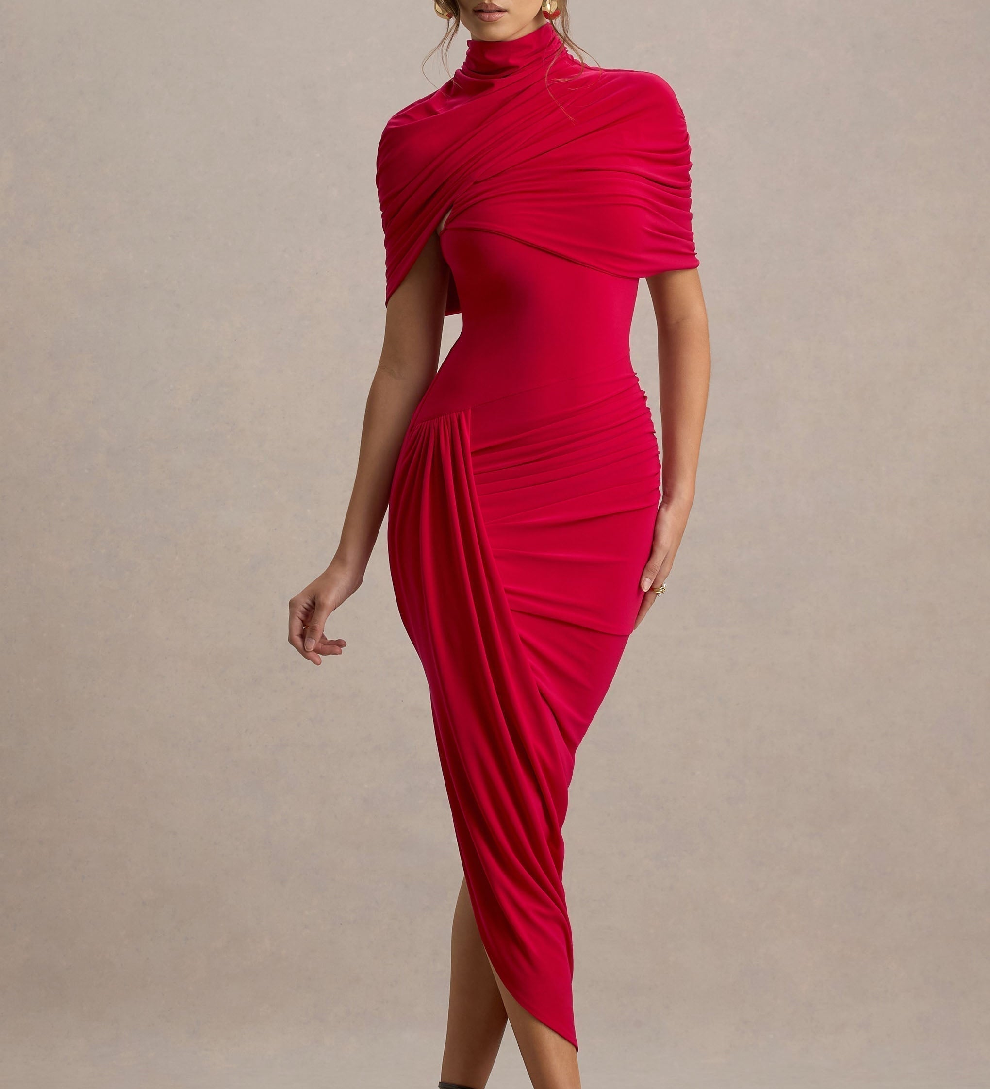 Taylor - Rochie Maxi Asimetrică cu Pelerină