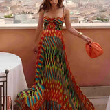 Aria | Rochie maxi fără mâneci, cu model abstract, croială în A